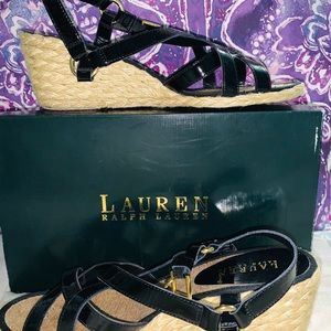 Ralph Lauren black strapy wedges